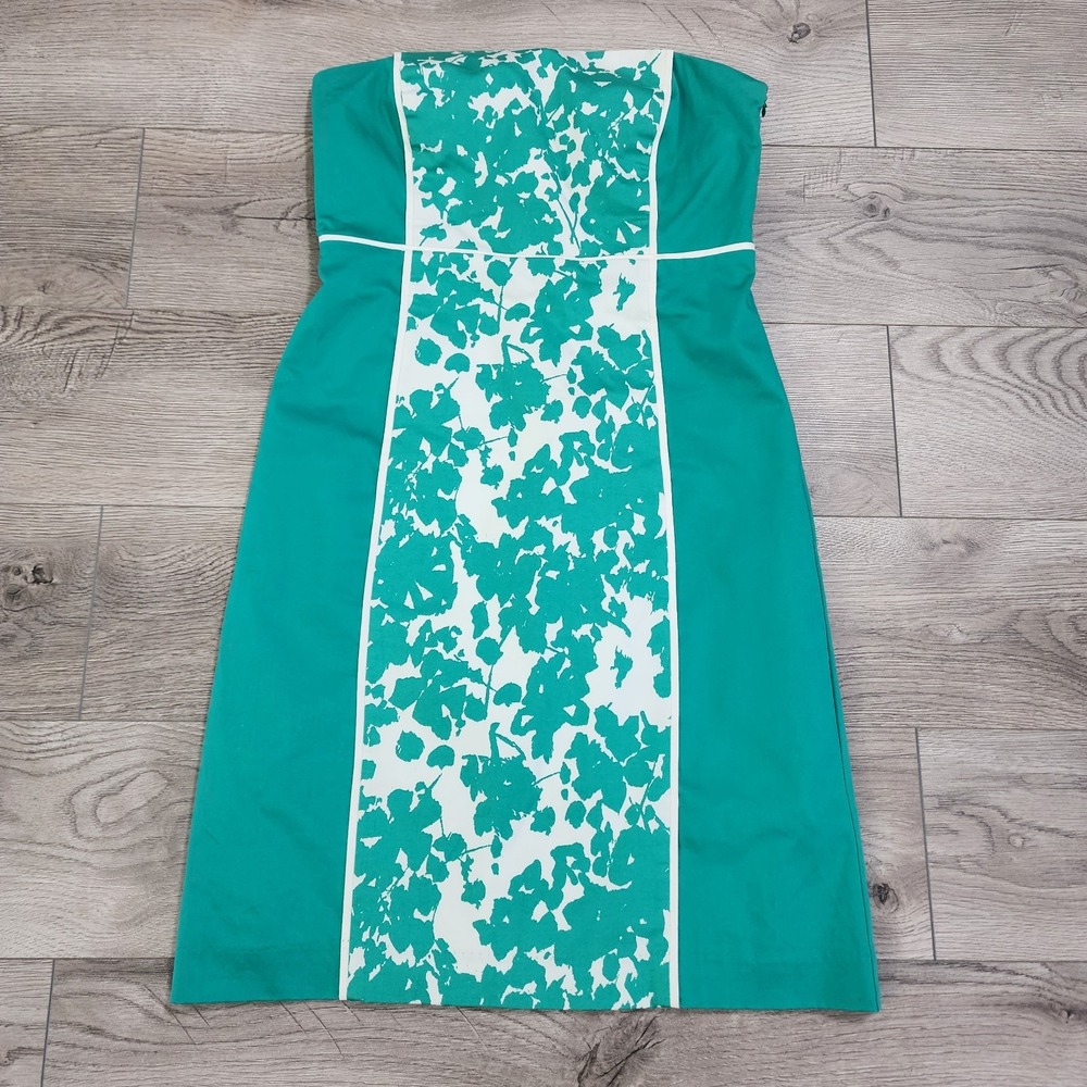 New York & Company Women's Strapless Size 2 Dress Green White Floral Dress